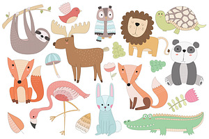 Cute Animal Vector & PNG Clipart Set