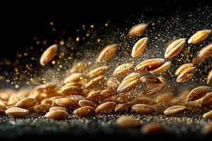 Flying Whole Grain Rice on Black, a Food & Drink Photo by Ales Munt