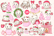 Kawaii White Cat Pink Christmas, an Animal Illustration by Blumensdiary (Thumbnail 2 of 6)