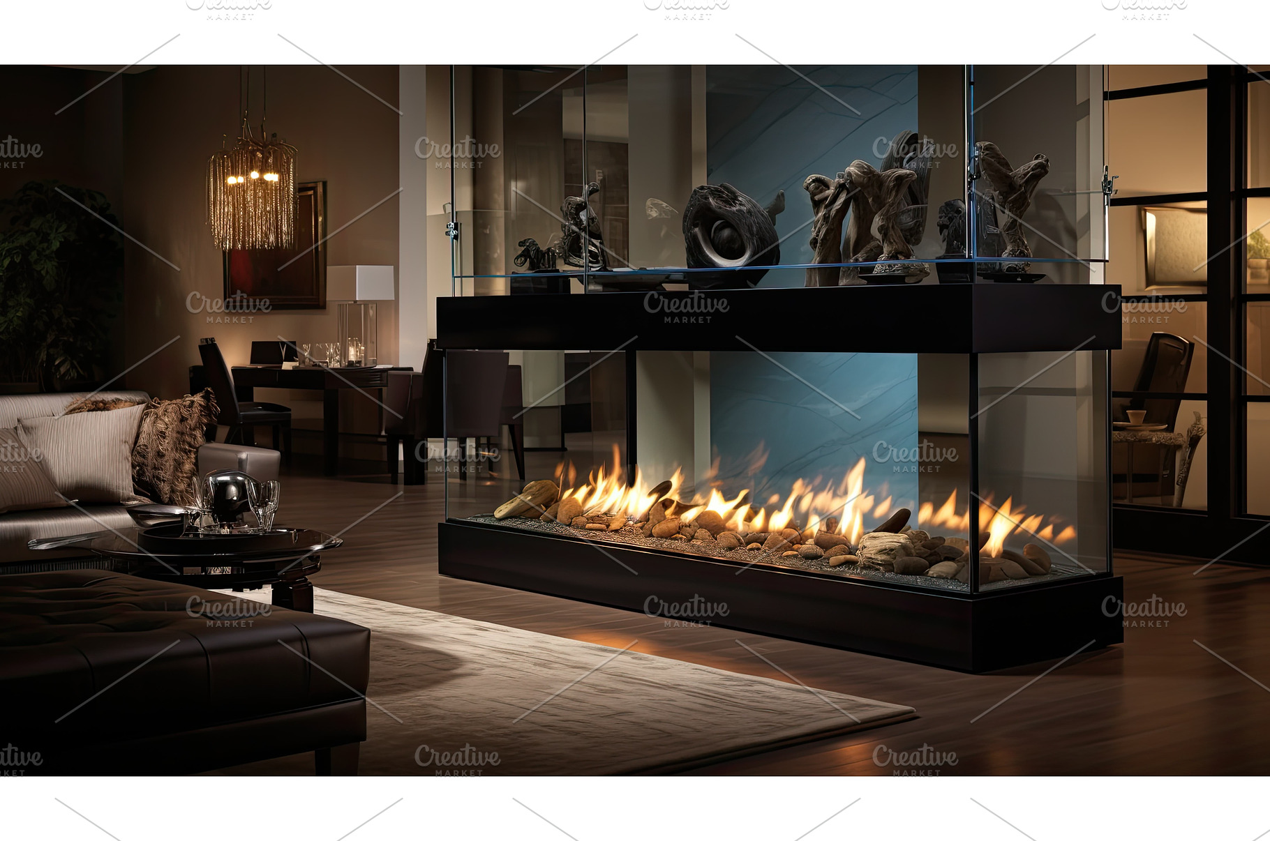 warmth fireplace glass ai generated, an Architecture Photo by pikepicture