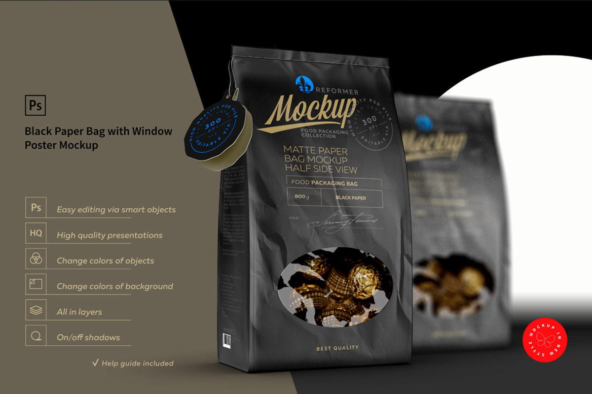 Black Paper Bag With Window Mock-up, a Packaging Mockup by Reformer Mockup (Photo 1 of 7)