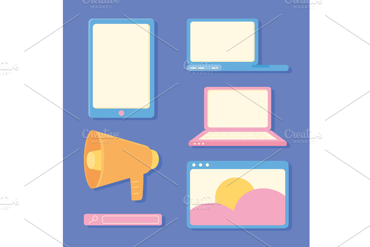 digital marketing set, an Object Illustration by studiogstock
