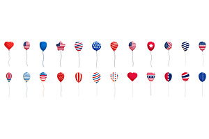 4th july air balloon icons set, an Object Illustration by Ylivdesign