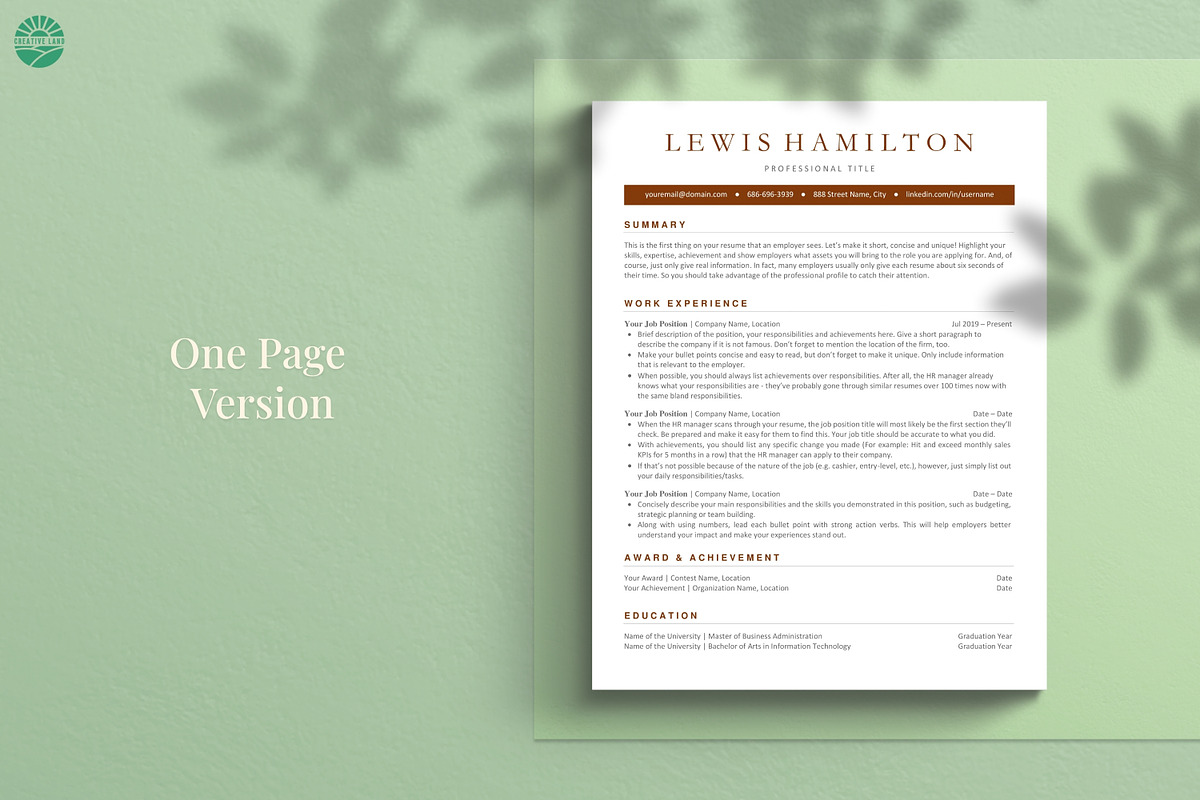 ATS Friendly Resume Template, a Resume Template by CreativeLandStudio (Photo 2 of 10)