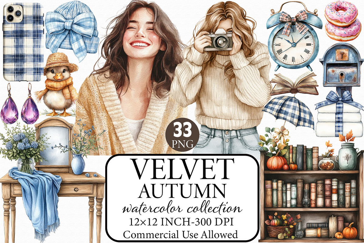 Watercolor Velvet Autumn Clipart, an Illustration by Libby Wishes (Photo 1 of 9)