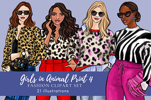 Girls In Animal Print 4 Clipart