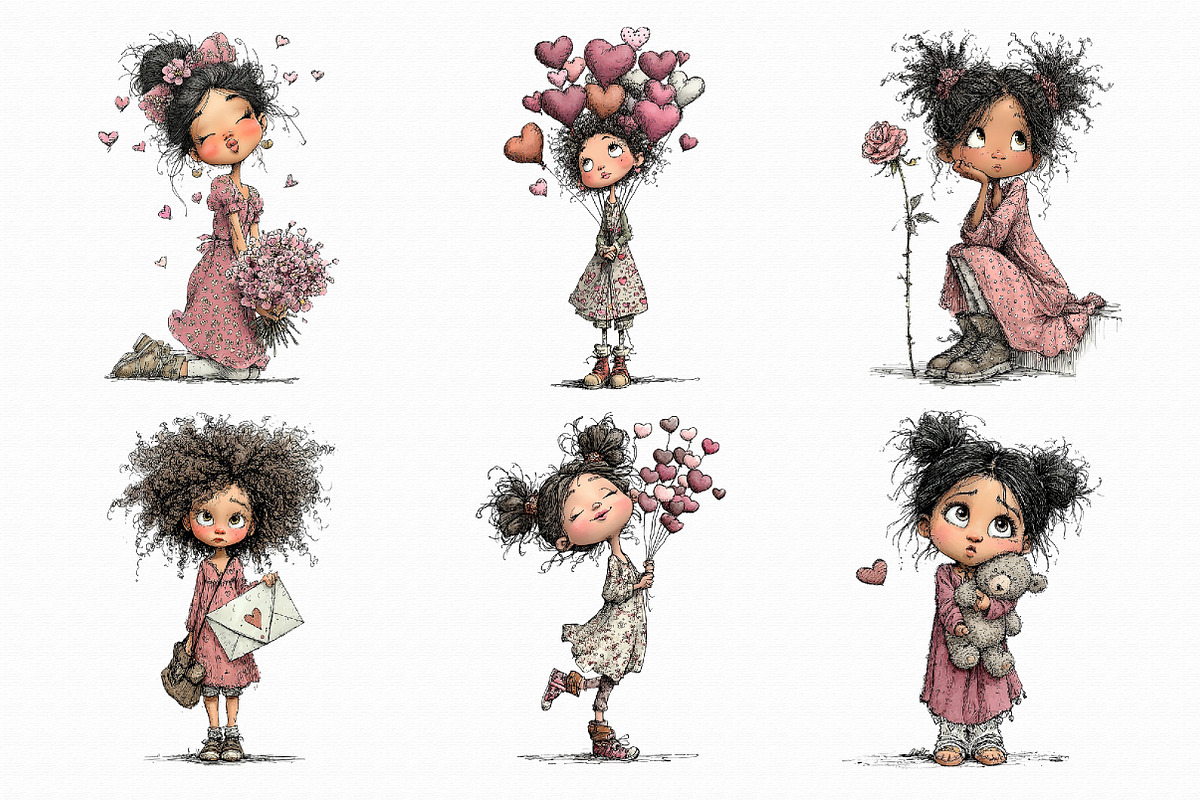 Whimsical Valentine Girl Clipart, an Illustration by Libby Wishes (Photo 2 of 8)