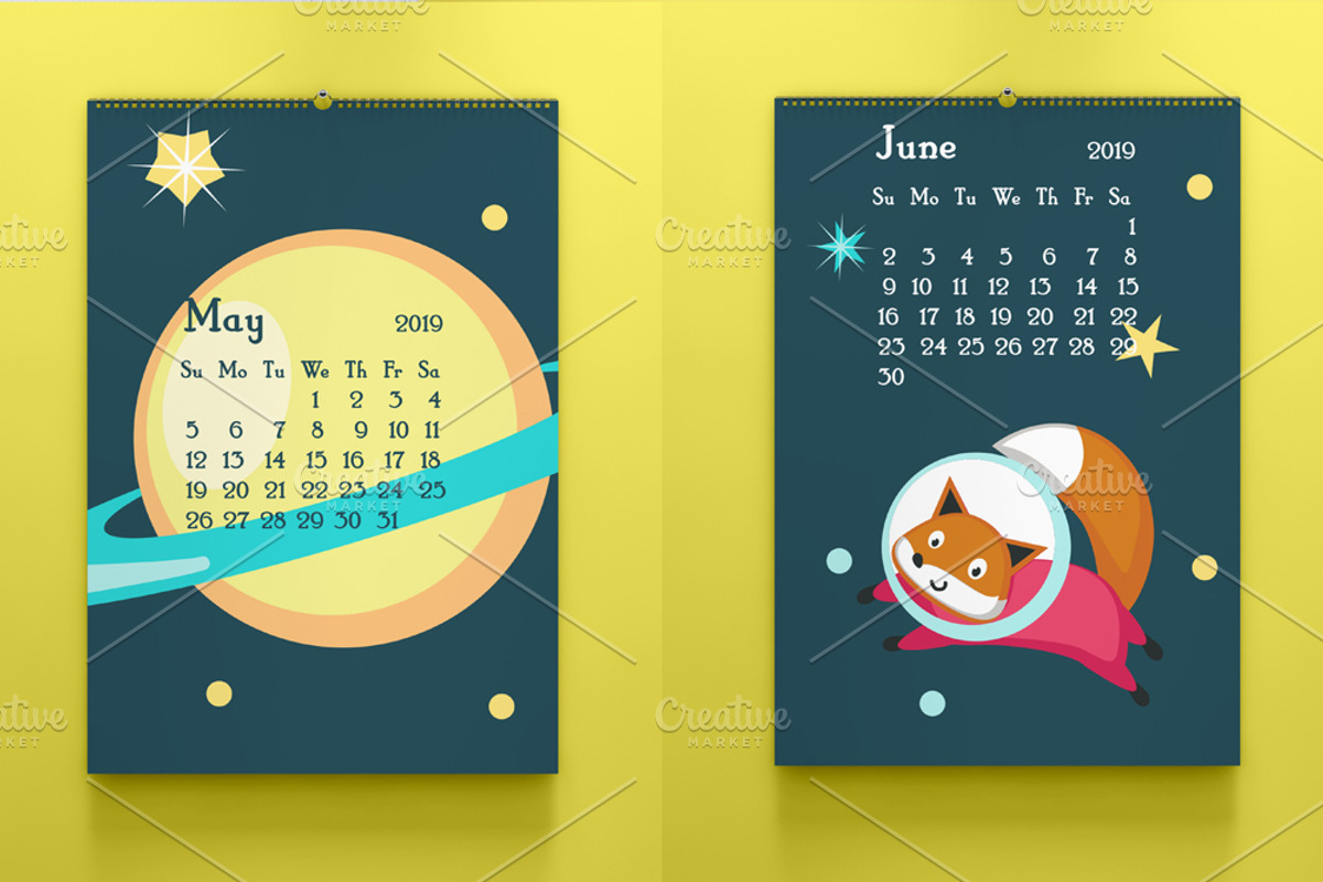 Space calendar animal austronauts, a Stationery Template by SiberianArt (Photo 4 of 8)
