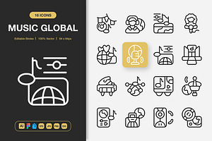Music Global Icons, an Outline Icon by Spacepixel Creative