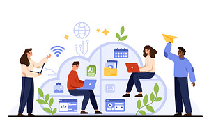 Cloud Storage and Online Workspace, a Technology Illustration by Flashvector