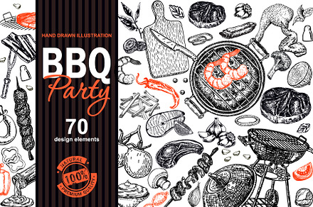 Barbecue hand drawn illustration set