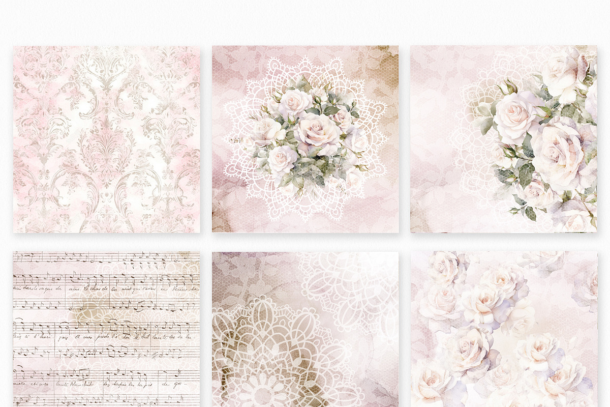 Lace and roses Digital Paper, a Background Graphic by Colibri Watercolor (Photo 4 of 5)