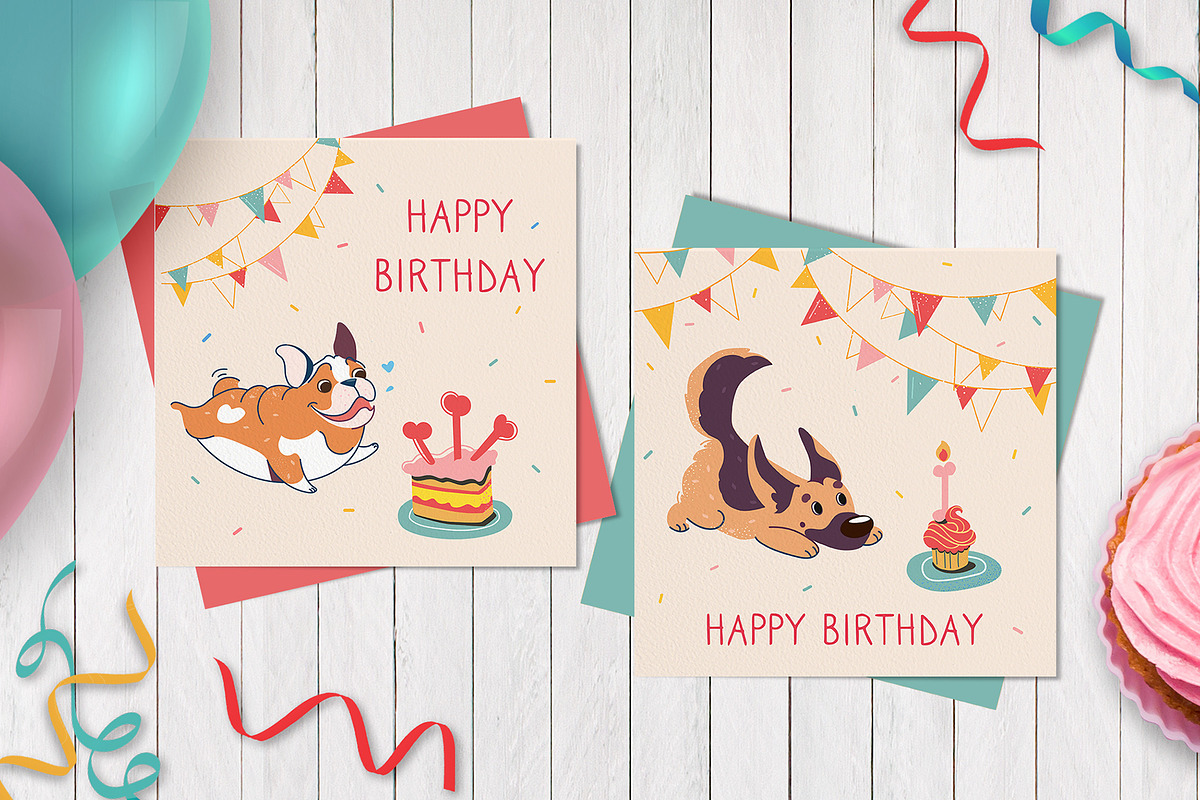 Birthday Party. Festive set of Dogs, an Animal Illustration by Anna Summer (Photo 7 of 10)