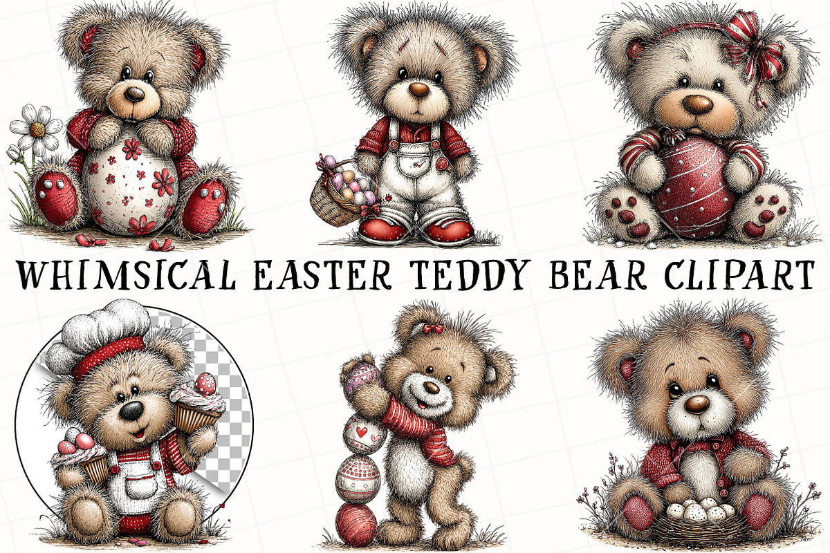 Whimsical Easter Teddy Bear Clipart, an Illustration by OK Design (Photo 2 of 6)