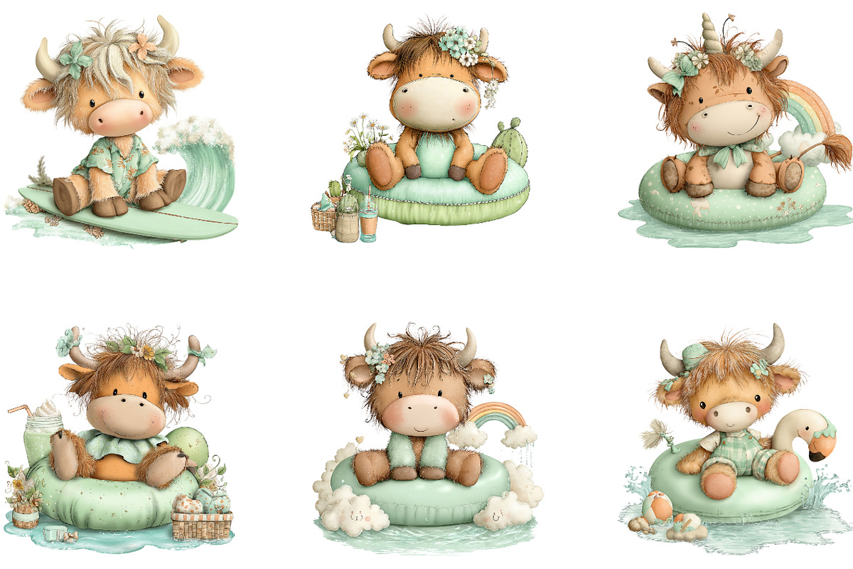 Pool Day Highland Cow Clipart, a Seasonal Illustration by CreationArt (Photo 5 of 5)