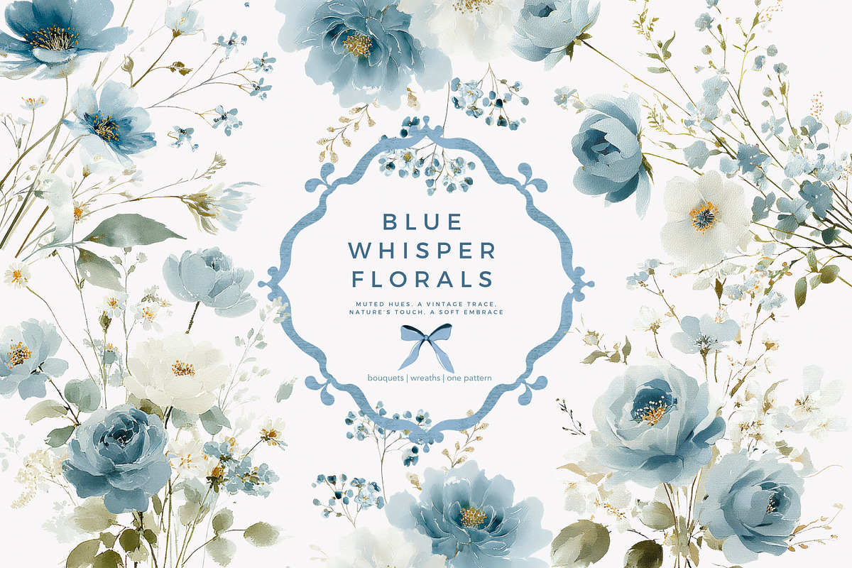 watercolor blue preppy floral clipar, an Illustration by Patishop Art (Photo 1 of 10)