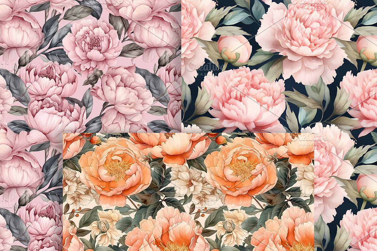 Peony Flowers Seamless Patterns, a Pattern Graphic by ArtIrisArt (Photo 9 of 12)