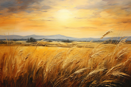 Wheat field at sunset with mountains, a Photo by Iftikhar Alam