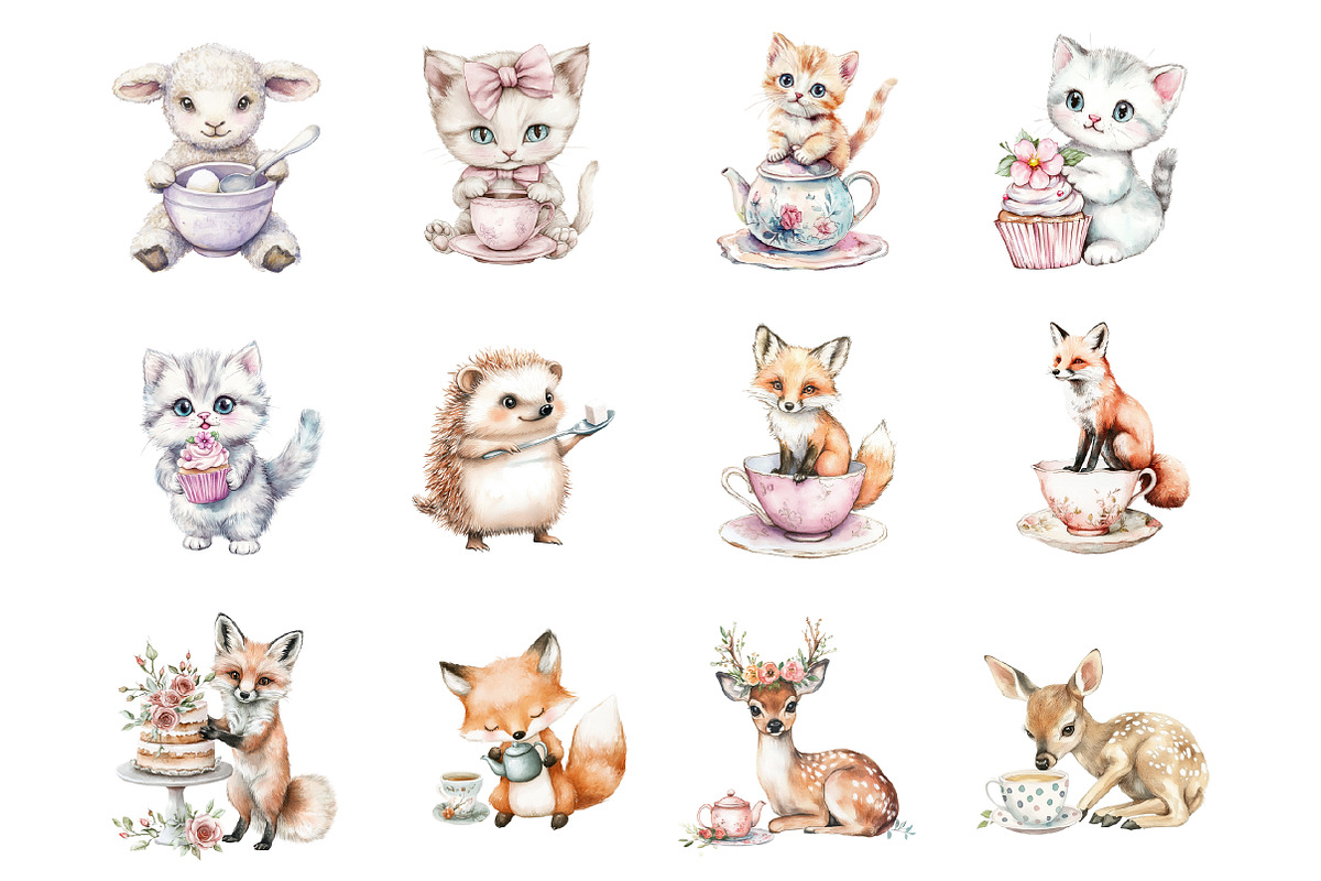 Pastel Animals Tea Party Set, an Illustration by Design Market (Photo 2 of 3)