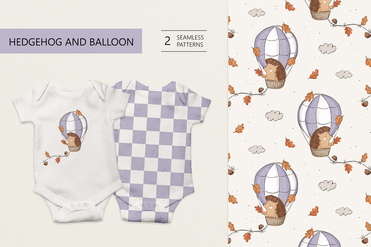Hedgehog and air balloon, a Pattern Graphic by Olena Kuznietsova (Photo 1 of 10)