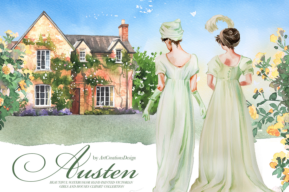 Watercolor Austen Clipart Set, a Person Illustration by ArtCreationsDesign (Photo 1 of 22)