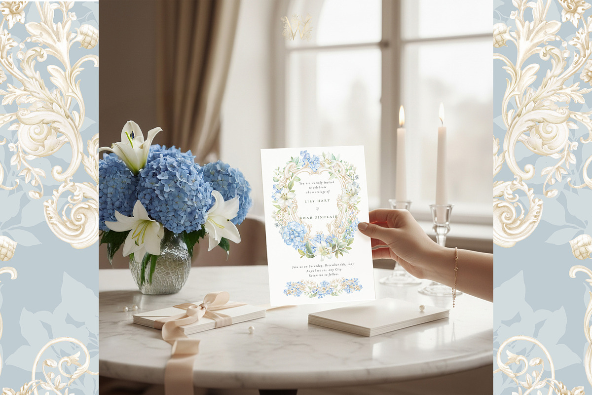 Hydrangea Lily Crest Watercolor Set, a Decorative Illustration by WonderWonder (Photo 6 of 9)