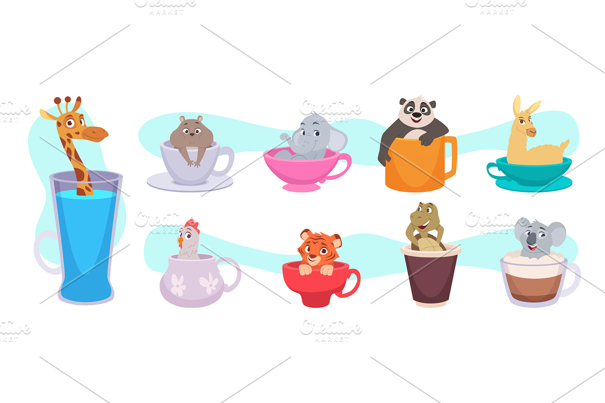Animals in mug. Cartoon animals, an Animal Illustration by Onyx