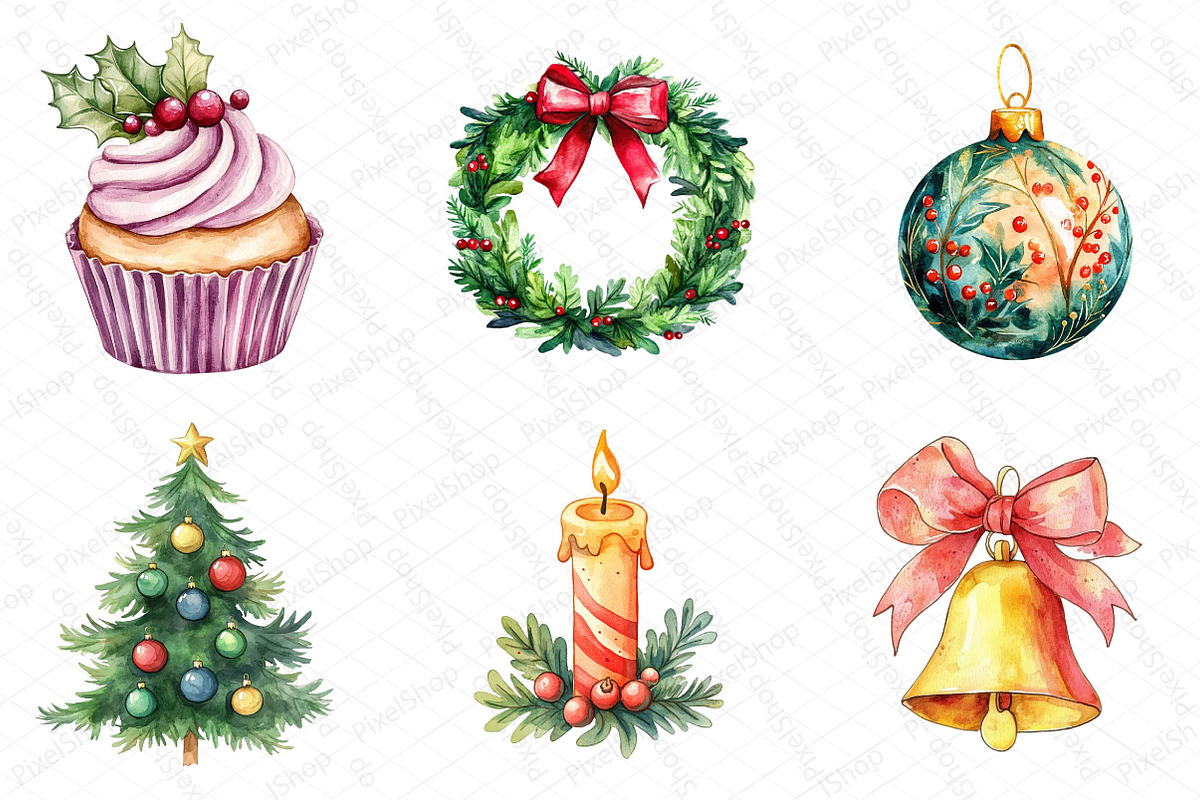 Watercolor Cute Cartoon Christmas, an Illustration by DreamPrint404 (Photo 6 of 6)