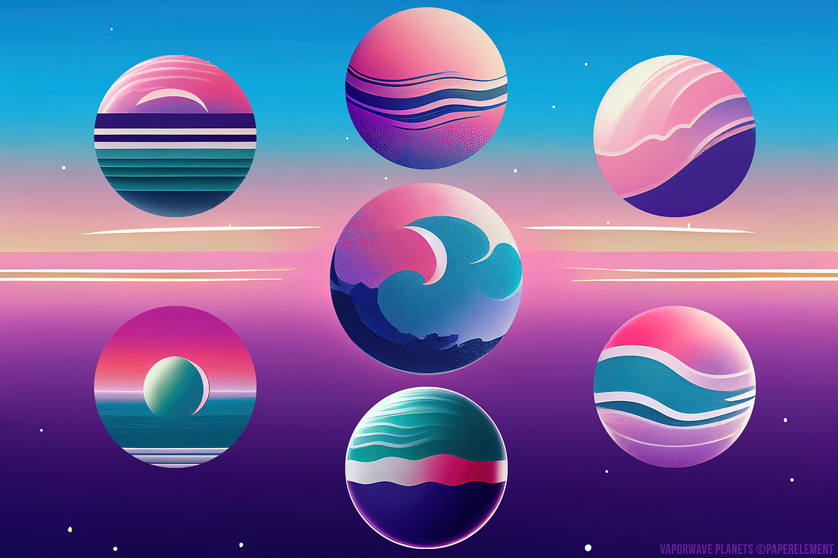 80s Vaporwave Planet Space Clipart, an Illustration by Paper Element (Photo 2 of 7)