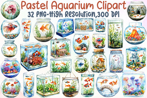 Pastel Aquarium Clipart, an Illustration by Sublimation Artist