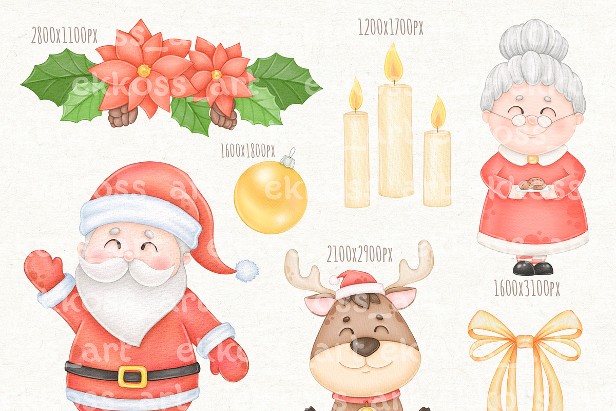 Christmas Clipart, Cute Santa Claus, an Illustration by ekossa_art (Photo 3 of 9)