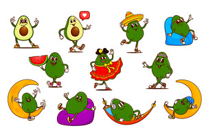 Cartoon retro groovy avocado fruits, a Food Illustration by Vector Tradition