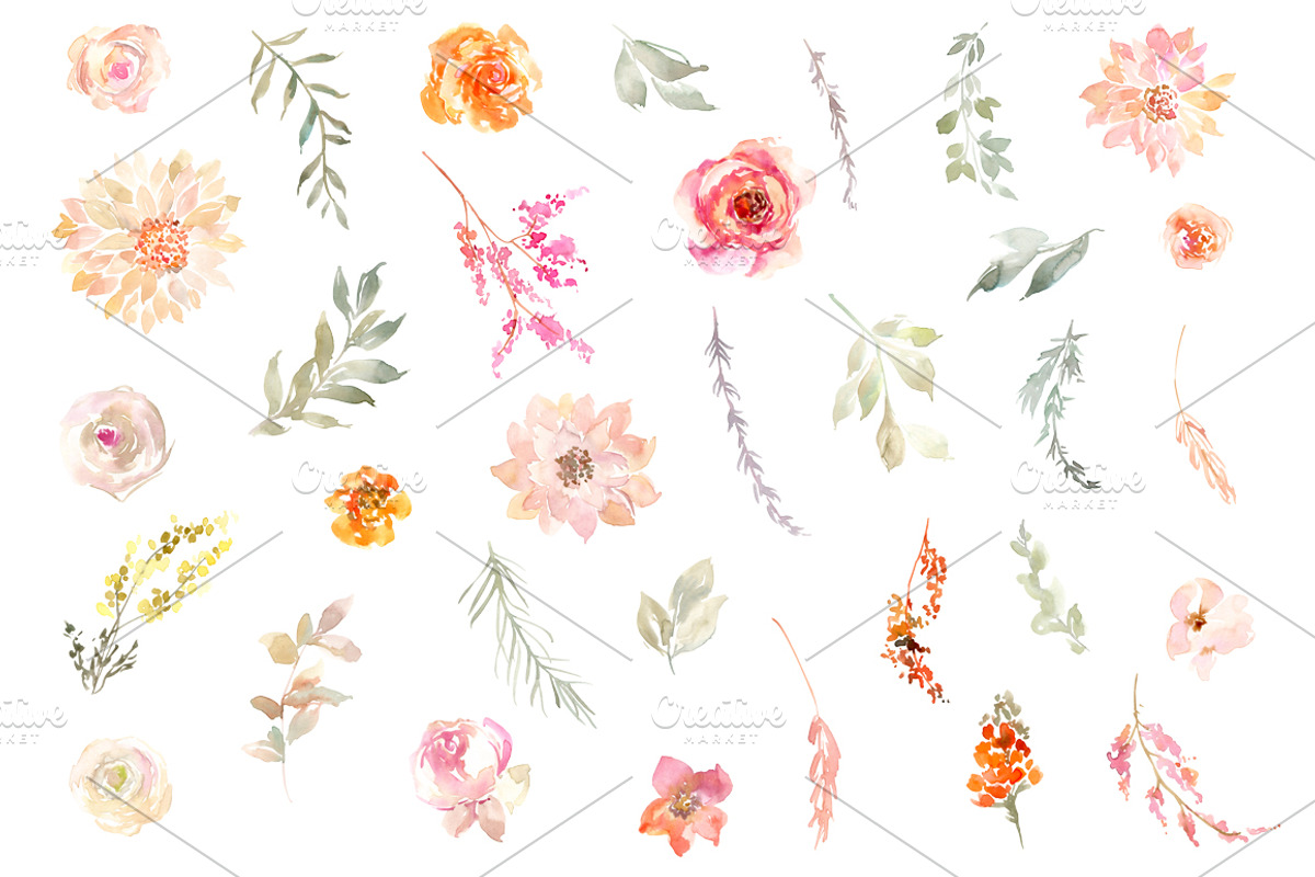 Watercolor Dahlias & Roses Flowers, an Illustration by GraphicsDish (Photo 2 of 4)