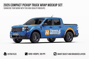 2025 Compact Pickup Truck Mockup Set, an Advertising Mockup by Halal Graphic Studio