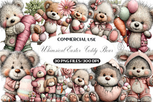Whimsical Easter Teddy Bear Clipart, an Illustration by Black Bird Studio