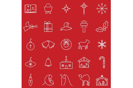 Christian Christmas line icon set