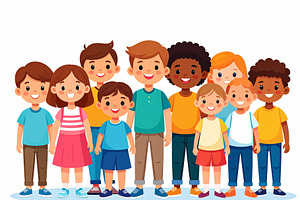 Illustration of diverse children standing together, smiling, in, a Person Illustration by DanFLCreativo