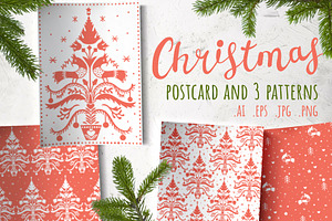 Christmas postcard and patterns, a Decorative Illustration by pineart