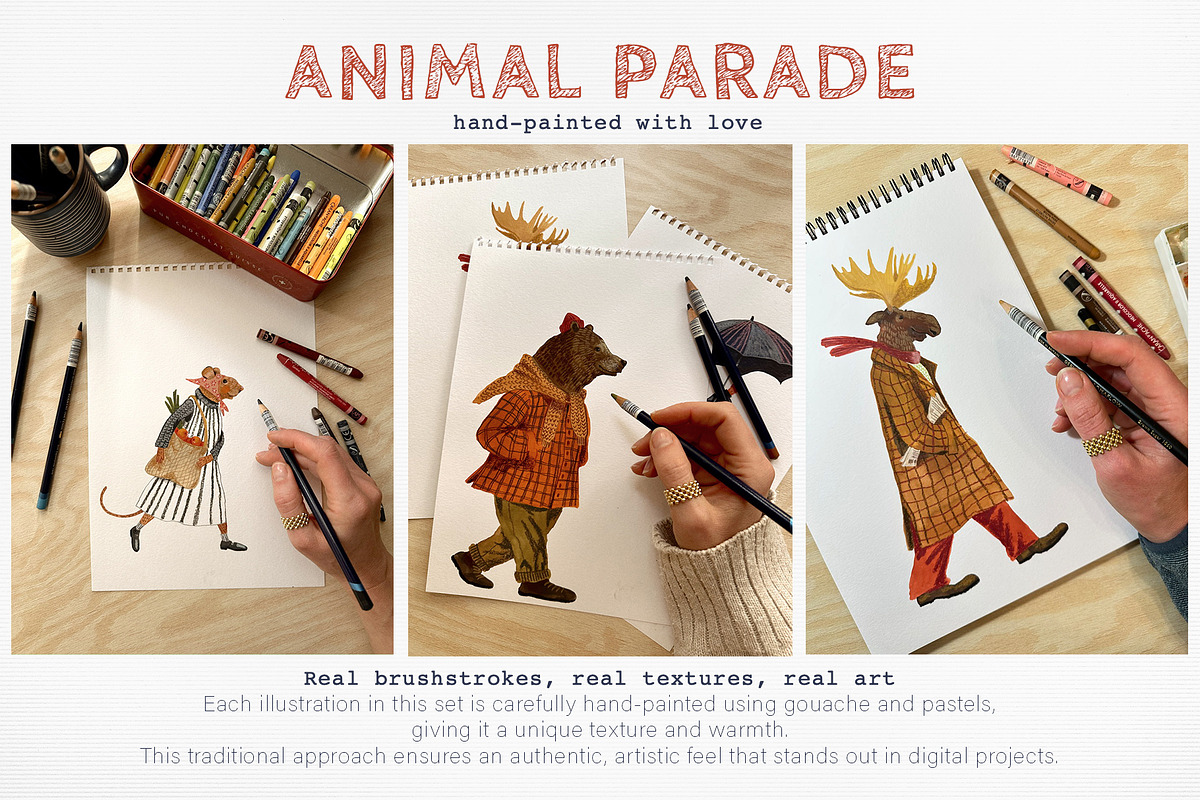 Animal Parade Hand Painted Set, an Animal Illustration by ArtPavo (Photo 3 of 10)