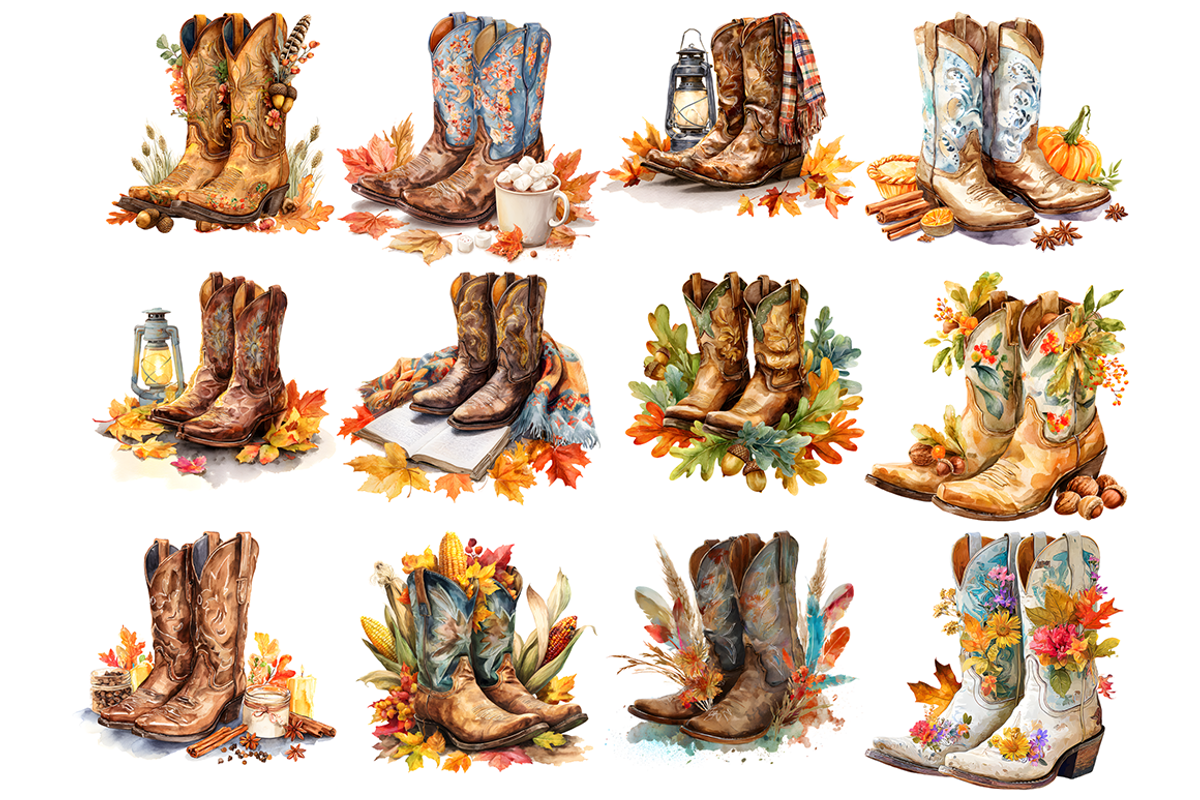 Autumn Cowboy Boots Clipart, a Decorative Illustration by stickermadness (Photo 3 of 4)