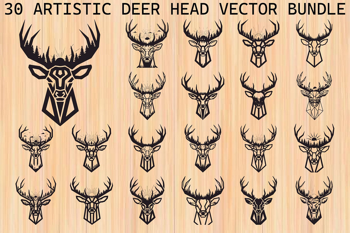 Artistic Geometric Deer Head Bundle, an Illustration by yasushie (Photo 1 of 31)