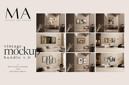 9 Vintage Frame Mockup Bundle, a Household Mockup by Mockup Art Atelier