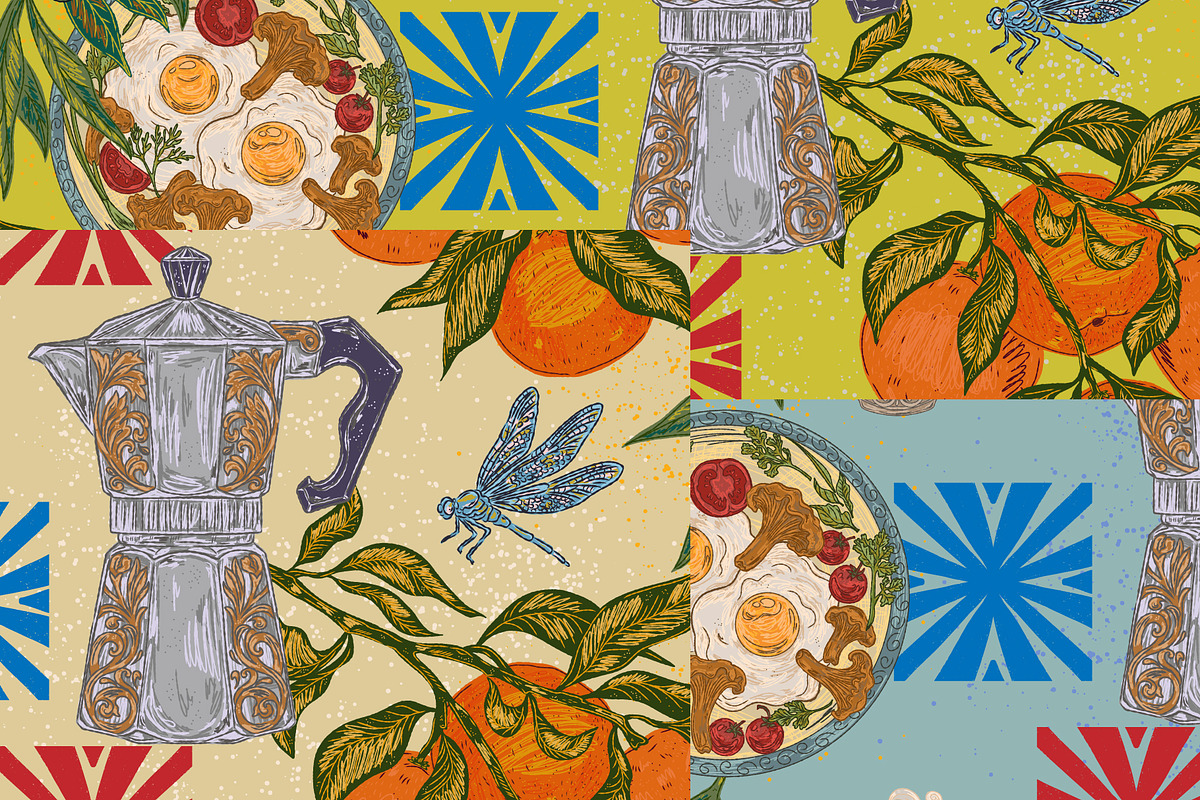 Mediterranean Breakfast Coffee Seaml, a Pattern Graphic by NayaChu (Photo 10 of 10)