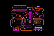 Music Studio Neon Colors Line Art, an Illustration by danjazzia (Thumbnail 1 of 3)