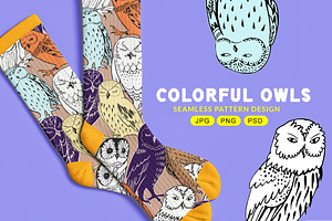 Colorful owls: Seamless pattern