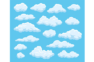 Cartoon Clouds. Blue Cloudy Sky With