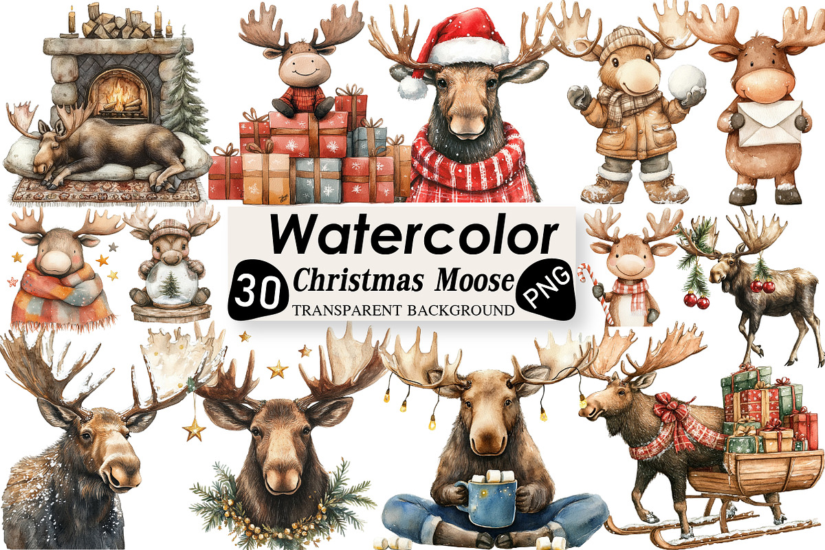 Cute Christmas Moose Sublimation, an Illustration by Black Bird Studio (Photo 1 of 6)