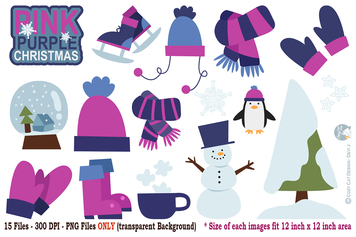 Pink Purple Winter Digital Clipart, an Object Graphic by Cozy Cat Design (Photo 1 of 3)