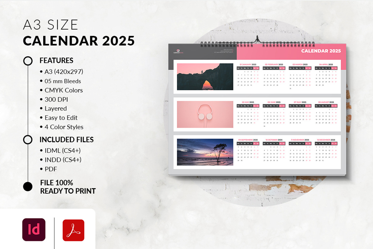 A3 Calendar 2025 Printable, a Stationery Template by MstArtwork (Photo 4 of 5)