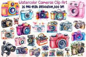 Watercolor Cameras Clip Art, an Illustration by Sublimation Artist